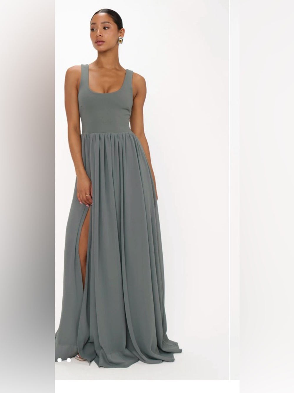 Sleeveless Deep Sage Maxi Dress with Side Slit